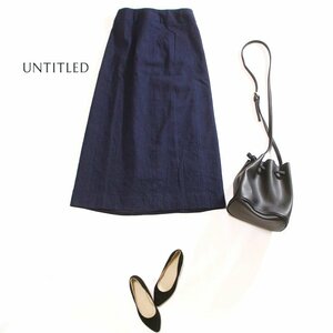  Untitled UNTITLED stock ) world spring summer rayon linen flax knees under mi leak height A line flair skirt 11 number navy navy blue beautiful .