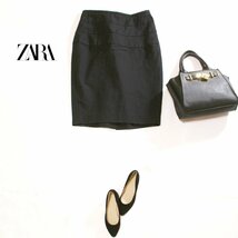 ZARA BASIC ザラ ベーシック シンプル 通年 膝下丈 タイトスカート スーツ M ブラック 黒 デザインスカート_画像1
