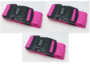 新品●３本セット ピンク ダイヤルロック付き スーツケースベルト バンド 旅行/出張に 防犯 盗難防止に！