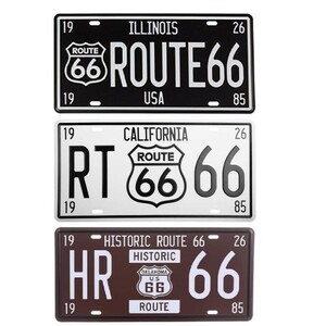 K109 新品●３枚セット アメリカ雑貨 ROUTE66 ナンバープレート型 ブリキ看板 おしゃれ かっこいい インテリアに ビンテージ レトロ