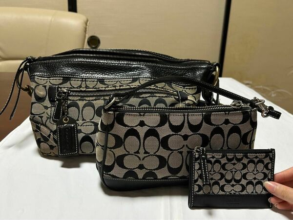 COACH コーチ セット ①ショルダーバッグ/キャンバス ②ミニハンドバッグ ③コインケース/小銭入れ レザー グレー 黒 