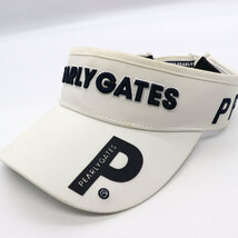 PEARLY GATES　パーリーゲイツ　ツイルコットン　サンバイザー　ビッグブランドロゴ刺繍　ホワイト　白　フリーサイズ　_画像2