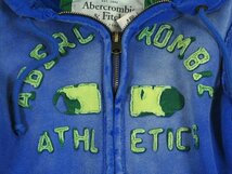 レア　正規品　新品未使用 Abercrombie & Fitch 　アバクロンビー＆フィッチ 　デストロイドワッペン裏起毛厚手フーディー　BLUE　Lサイズ_画像10