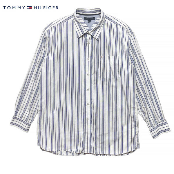 USA 古着 トミーヒルフィガー コットン ストライプ柄 長袖シャツ メンズXL 大きいサイズ TOMMY HILFIGER 中古 BG0721