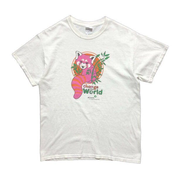 USA 古着 半袖 Tシャツ アニマルプリント レッサーパンダ ホワイト メンズM BA2416