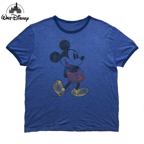 USA 古着 半袖 Tシャツ ディズニー ミッキーマウス リンガーTシャツ トリムT ブルー メンズXL Disney BA2438
