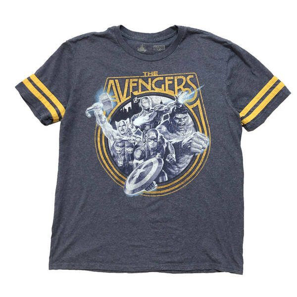 USA 古着 マーベル×ディズニー アベンジャーズ キャプテンアメリカ アイアンマン ハルク マイティソー Tシャツ メンズL MARVEL BA2452