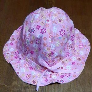 【値下げ】ベビー　キッズ　帽子　花柄　ピンク　リボン　水玉　52センチ　ポケッタブル