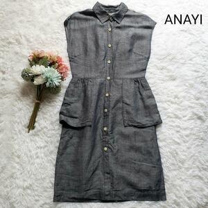 ANAYI Anayi Denim style French рукав One-piece 36 S blue black серый весна лето осень 