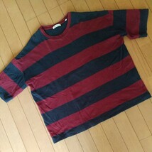 オーバーサイズ Tシャツ　ビッグＴシャツ　ボックスＴシャツ　ボーダー　TAKEO KIKUCHI　M　ネイビー・ボルドー_画像2