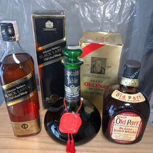 古酒Johnnie Walker Black Label 12 、Old Parr オールドパー特級、カナディアン CAPTAIN'S TABLE キャプテンズ テーブル 3本セット