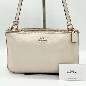 【良品】COACH コーチ ポシェット サコッシュ ショルダーバッグ 斜め掛け クロスボディ フォーマル 冠婚葬祭 シンプル アイボリー AJ000313