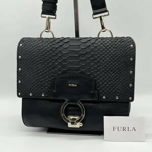 【極美品】FURLA フルラ SCOOP スクープ リバーシブル ハンドバッグ トートバッグ 手持ち 手提げ フォーマル シンプル ブラック FJ000318