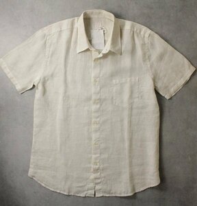 【120%LINO】夏の名脇役シンプルな後染めリネン半袖シャツ アイボリー色 Ｓ 新品未使用 2.7万円程度