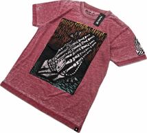 タグ付 未使用 ☆ Hurley スカル ハンド プリント 半袖 Tシャツ 製品染め レッド ピンク S サーフ スケボー ストリート ハーレー■S3037_画像1