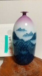 【美品】藤井朱明 壺 飾り壺 花瓶 花器 日展人気作家 朝日 円筒 有田焼 人間国宝 骨董 共箱なし 茶道具 染付