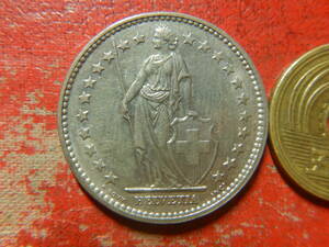 外国・スイス／２フラン白銅貨：ヘルヴェティア立像（1968年）　240319