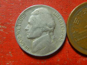 外国・USA／ジェファーソン５セント白銅貨（1948年S）：発行枚数1,130万枚　240323