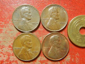 外国・USA／リンカーン１セント硬貨４枚　240325