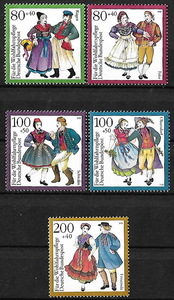 ★1993年 -ドイツ - かわいい切手「民族衣装」5種完 未使用(MNH)(SC#B751-B755)★ZH-319