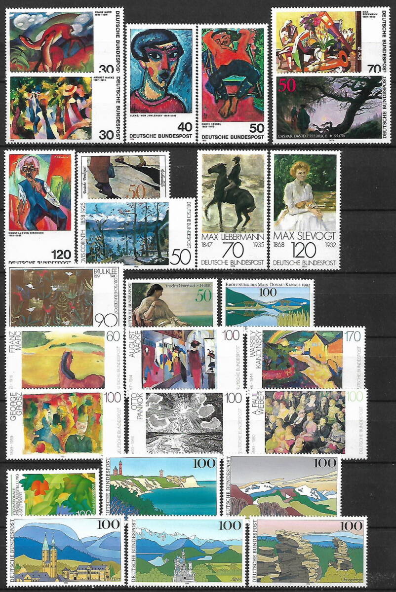 ★1974~1994年 -ドイツ- ｢絵画切手｣1種完, 2種完, 3種完 - 31種 未使用(MNH)★ZR-424, アンティーク, コレクション, 切手, はがき, ヨーロッパ