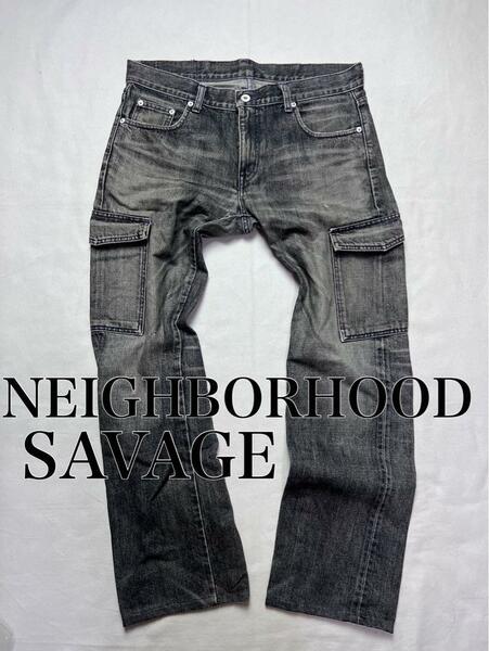 Y2K Neighborhood ネイバーフッド ブラックデニムカーゴパンツ savage 00s　M　セルビッチ