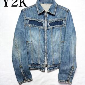 y2k【Iroquois】イロコイ クラッシュ加工 デニムジャケット Sサイズ