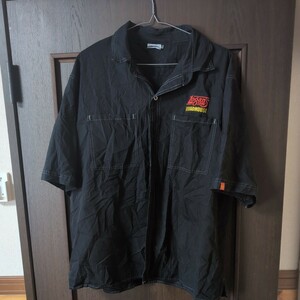 【ヴィンテージ】古着 シャツ ブラック ワッペン ワークシャツ 半袖ワークシャツ