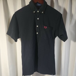 FRRF PERRY　フレッドペリー　ポロシャツ　黒色　サイズＭ　日本製　胸ポケット付き　綿100%