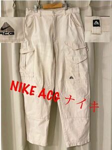 NIKE ACG Nike e-si-ji- cargo pants size M beige ivory outdoor camp mountain climbing fishing military Vintage 90s XL