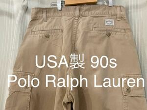 希少 USA製 90s Polo Ralph Lauren Chino Cargo カーキ ポロラルフローレン チノパンツ カーゴパンツ ポロチノ ベージュ ミリタリー