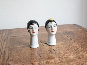 アンティーク デザイン ヘッドドール セット 女性陶器オブジェ ピンクッションドール 人形 ヴィンテージ フィギュア 置物
