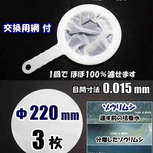 【送料込】ゾウリムシ の濾し網 1個（交換用網 3枚付）0.015 密網 ネット  ブラインシュリンプ 、メダカ用等に 水槽用品 メッシュ の画像1