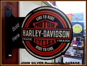 【HARLEY DAVIDSON】ハーレー/ダビッドソン/harley/davidson/バー/アンド/シールド/ラウンド/メタル/サイン/両面プリント/看板/ガレージ