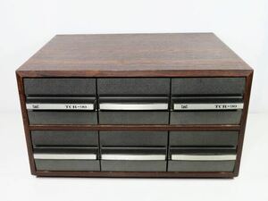 takt TCR-90 カセットテープ収納ケース 木製 引き出し2段 90本収納 昭和レトロ