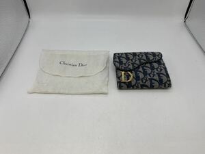 田　1円～！ Christian Dior ディオール 財布 サドルウォレット トロッター キャンバス×レザー D ロゴ 金具 ネイビー 中古