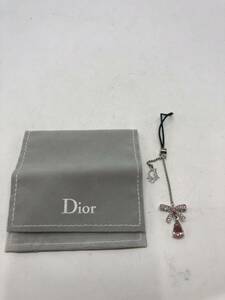 川　Christian Dior クリスチャンディオール ラインストーン ピンク　リボン　ストラップ