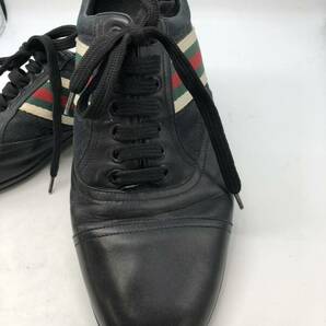 川 スニーカー ブラック 黒 GUCCI レザー キャンパスの画像2