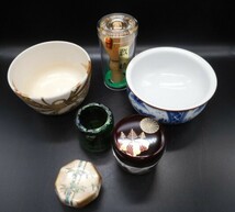 茶道具　野点６セット　木箱入り　茶碗【桜谷造】　茶会　茶道　抹茶碗　棗　建水_画像2