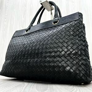 ■美品■BOTTEGAVENETA ボッテガヴェネタ トートバッグ ハンド イントレチャート レザー メンズ レディース ビジネス ブラックの画像1