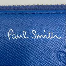 希少色/極美品 ポールスミス Paul Smith 長財布 ラウンドファスナー メンズ ロゴプリント 青 ブルー レザー ポールドローイング2_画像5