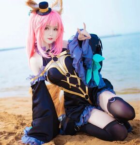 玉藻の前 漆黒の魔術服 コスプレ ウィッグ 尻尾付き