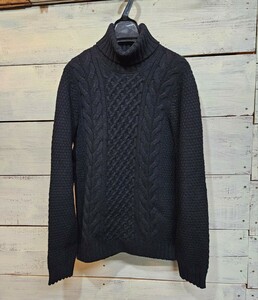 美品☆DRUMOHR ドルモア ケーブルニット タートルネック セーター メンズ46 イタリア製 ウール ブラック