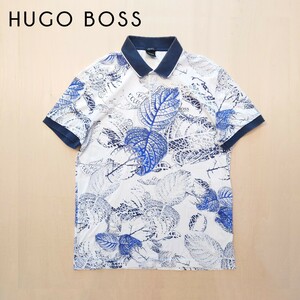 HUGO BOSS 半袖 ポロシャツ ボタニカル柄 luxury cotton サイズL ヒューゴボス 2402 ゴルフ 総柄 花柄