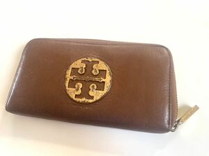 セール 即決1円 TORY BURCH トリーバーチ ストラップ付き ラウンドファスナー 長財布 レザー ロングウォレット 札入れ 小銭入れ 