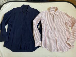 ２枚セット R NEWBOLD ポールスミス Paul Smith シャツ ストライプ & ネイビー size M メンズ