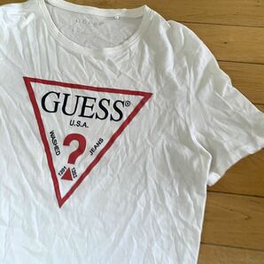 セール 即決1円 GUESS ゲス メンズ ロゴプリント クルーネック 半袖Tシャツ 白 中古の画像1