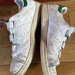 セール即決1円 STAN SMITH 27.5cm/adidas スタンスミス アディダス スニーカー ベルクロ 白 ホワイト 緑 中古 古着 メンズの画像6