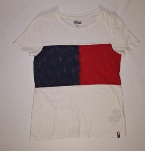 TOMMY HILFIGER DENIM Tシャツ 半袖 レディース XS相当 S/P 白 赤 青 トミーヒルフィガー デニム 中古・古着