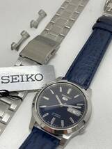 【38275】SEIKO 5 セイコー ファイブ 7S26-02J0 自動巻き AT 青文字盤 メンズ 腕時計 稼動 シースルーバック 付属品多数 純正金属ベルト _画像1